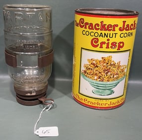 TARTAN COFFEE DISPENSER & CRACKER JACK TIN