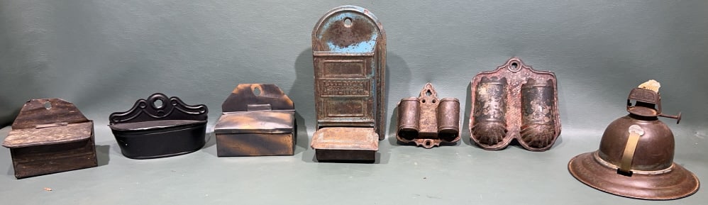 COLLECTION OF TIN MATCH SAFES & OIL LAMP LOT (1 of 7)