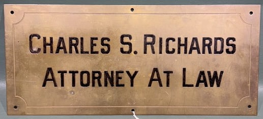 CHARLES S RICHARDS BRASS SIGN~GEORGETOWN DE: 16" X 7"