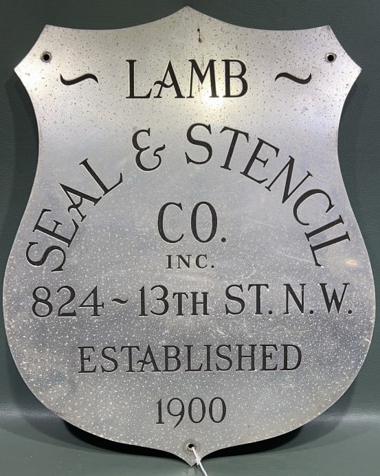 LAMB SEAL & STENCIL CO. METAL ADVERTISING SIGN: 15" X 12"