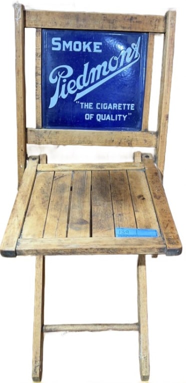 PIEDMONT CIGARETTES ADVERTISING FOLDING CHAIR: 30" X 16" X 16"