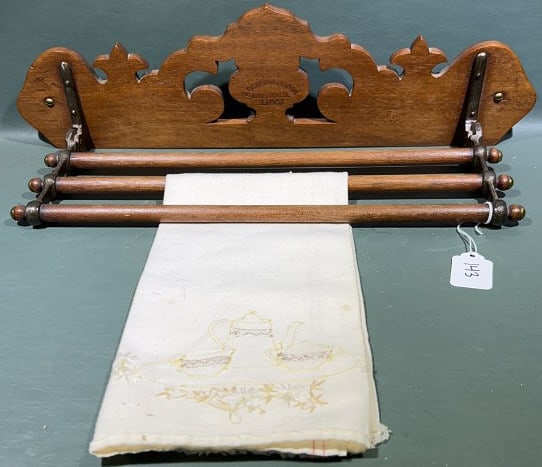 ANT. C. SCHERMERHORN FOLDING WOODEN TOWEL BAR: 18-1/2" X 5-1/5" X 6"