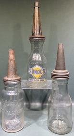 3 VINTAGE OIL BOTTLES; KALAMAZOO, SUNOCO