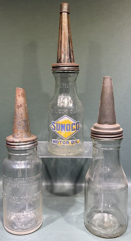 3 VINTAGE OIL BOTTLES; KALAMAZOO, SUNOCO (1 of 8)