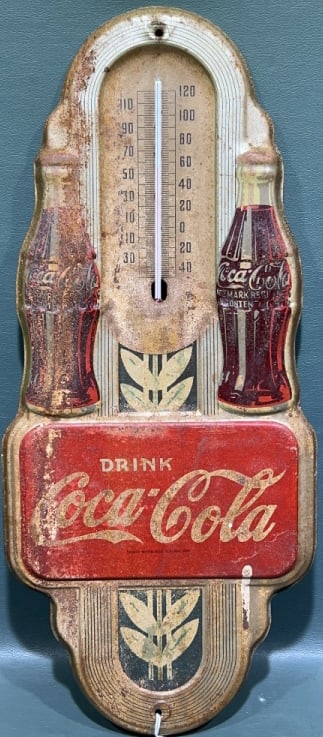 VINTAGE COCA-COLA ADVERTISING THERMOMETER: 15-1/2" 7"