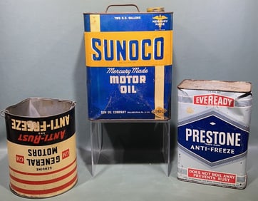 3 VINTAGE METAL OIL & ANTIFREEZE CANS