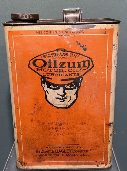 VINTAGE OILZUM MOTER OIL METAL 1 GAL CAN: 10" X 6-1/2" X 4"