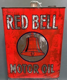 VINTAGE RED BELL MOTOR OIL METAL 2 GAL CAN