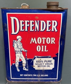 VINTAGE DEFENDER MOTOR OIL 2 GAL METAL CAN
