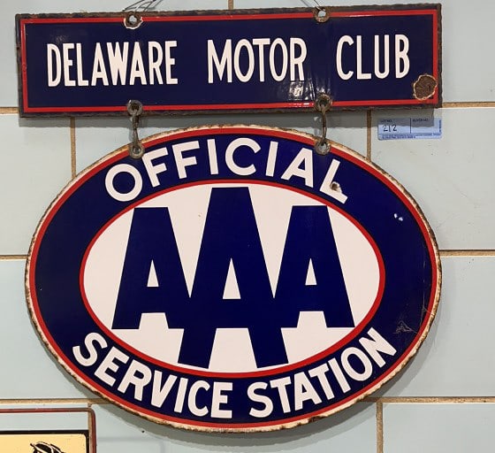 DELAWARE MOTOR CLUB TRIPLE A DBL SIDED PORCELAIN S (1 of 6)