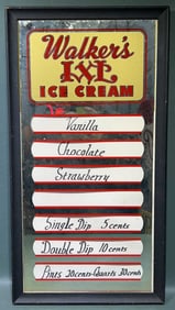 WALKER'S IXL ICE CREAM ADVERTISING MIRROR/MENU