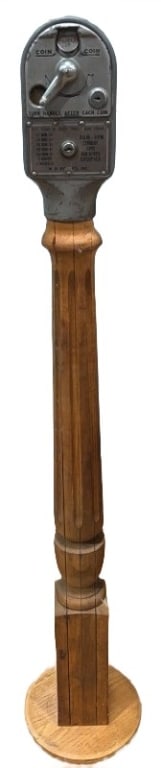 VINTAGE COIN OPERATED PARKING METER ON STAND: 45-1/2" X 4-1/2" X 2-1/2