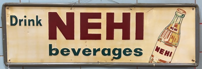 LARGE VINTAGE DRINK NEHI BEVERAGES METAL SIGN