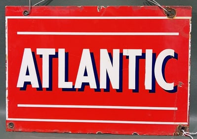 ATLANIC GASOLINE PORCELAIN PUMP PLATE SIGN