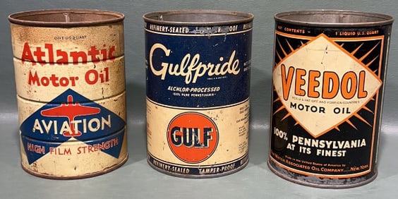 3 VINTAGE 1 QUART OIL CANS
