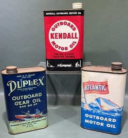 3 VINTAGE OUTBOARD MOTOR OIL CANS