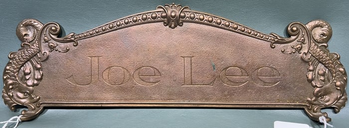 "JOE LEE" BRASS CASH REGISTER TOP SIGN