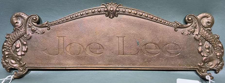 "JOE LEE" BRASS CASH REGISTER TOP SIGN (1 of 6)
