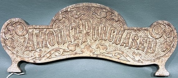 "AMOUNT PURCHASED" BRASS CASH REGISTER TOP SIGN (1 of 4)