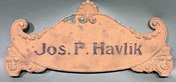 "JOS. F. HAULIK" BRASS CASH REGISTER TOP SIGN
