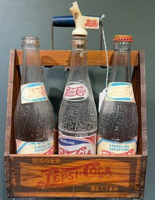 PEPSI COLA WOODEN 6 PACK W/4 EXMORE VA BOTTLES