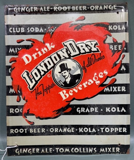 VINTAGE LONDON DRY BEVERAGES ADVERTISING TIN SIGN (1 of 6)