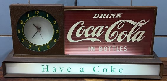 VINTAGE ADVERTISING COCA-COLA COUNTER CLOCK: 19-1/2" X 9" X 5"