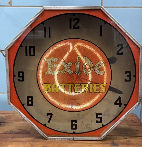 EXIDE BATTERIES NEON ADVERTISING CLOCK (1 of 6)