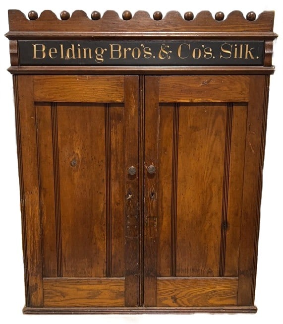 "BELDING BROS & CO. SILK" 2 DOOR ADVERTISING CABIN: 36-1/2" X 30" X 12-1/2"