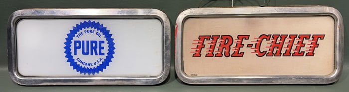 2 GLASS ADVERTISING PANELS; FIRE CHIEF & PURE OIL