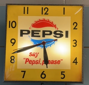 VINTAGE "SAY PEPSI PLEASE" ADVERTISING CLOCK