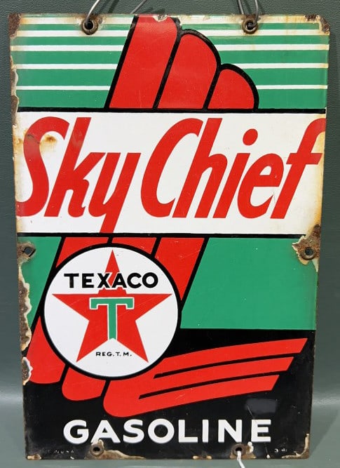 TEXACO SKY-CHIEF GASOLINE PORCELAIN PUMP PLATE (1 of 7)