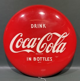 VINTAGE COCA-COLA BUTTON ADVERTISING SIGN (AM-73)