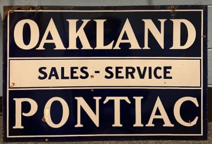 OAKLAND PONTIAC DOUBLE SIDED PORCELAIN SIGN: 35-1/2" X 24"