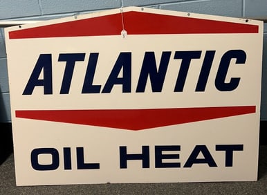 ATLANTIC OIL HEAT DOUBLE SIDED PORCELAIN SIGN