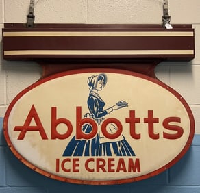 ABBOTTS ICE CREAM DOUBLE SIDED METAL ADVERTISING S