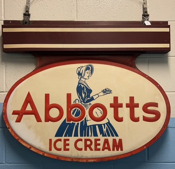 ABBOTTS ICE CREAM DOUBLE SIDED METAL ADVERTISING S: 36" X 35"