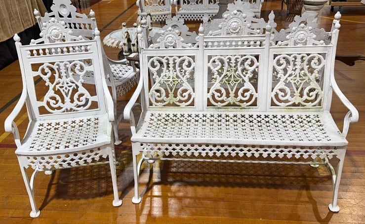 CAST ALUMINUM GARDEN BENCH & CHAIR: 42-1/2" X 18" X 35"