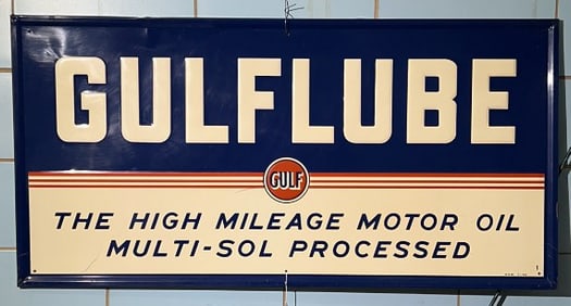 GULFLUBE MOTOR OIL METAL ADVERTISING SIGN