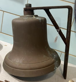 LARGE ANTIQUE BRONZE BELL W/ MOUNTING BRACKET