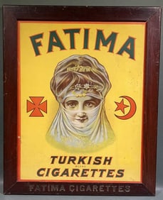 FRAMED CARDBOARD ADVERTISING SIGN FATIMA CIGARETTE