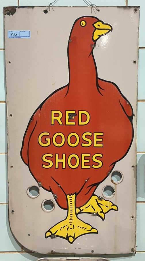 PORCELAIN RED GOOSE SHOES PORCELAIN ADVERTISING SI: 38-1/2" X 20"