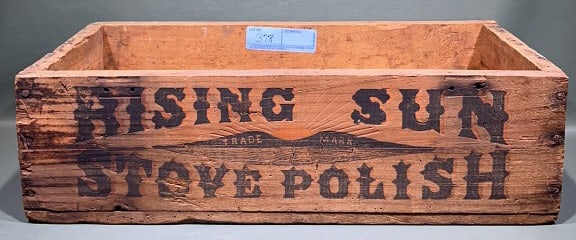 RISING SUN STOVE POLISH ADVERTISING BOX: 20" X 10"
