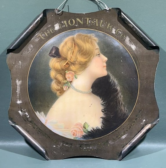 THE MONTAUK CO ICE CREAM ADVERTISING PORTRAIT: ADVERTISING ON METAL ~ 15" X 15"