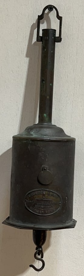 ANTIQUE GEORGE & SON BRASS CLOCKWORK SPIT ROASTER: 14" X 4"