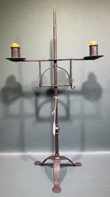 ANTIQUE WROUGHT IRON DOUBLE CANDLESTICK