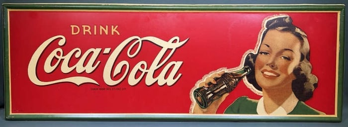 1948 COCA-COLA LITHO TIN W/ WOMAN SIGN