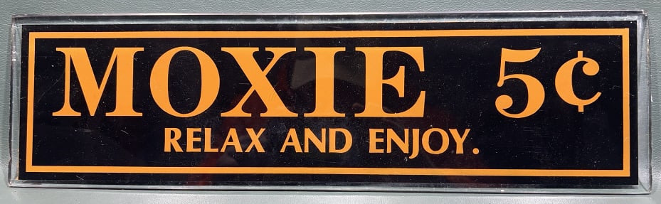 MOXIE REVERSE PAINTED GLASS SIGN: 16" X 4"