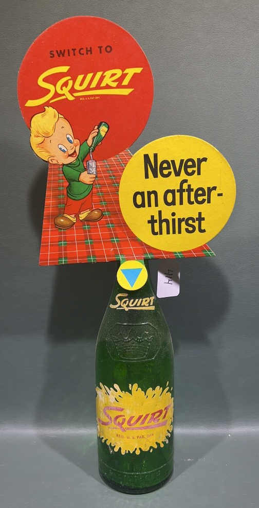 SQUIRT ADVERTISING BOTTLE W/ TOPPER: 18-1/2" X 7"