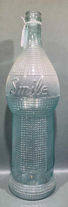 SMILE 1 GAL. ADVERTISING SODA BOTTLE 1922: 18-1/2" X 6"
